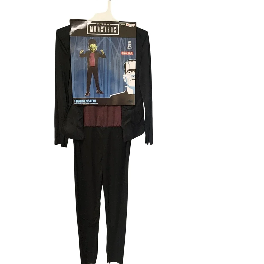 Universal Monsters Frankenstein Kids Costume Jumpsuit Headpiece Size L 10-12